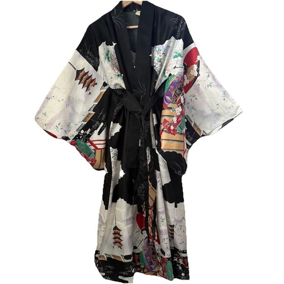 Japanese Kimono Robe Sz 56 Cherry Blossom Made In Japan Womens Polyester Parasol